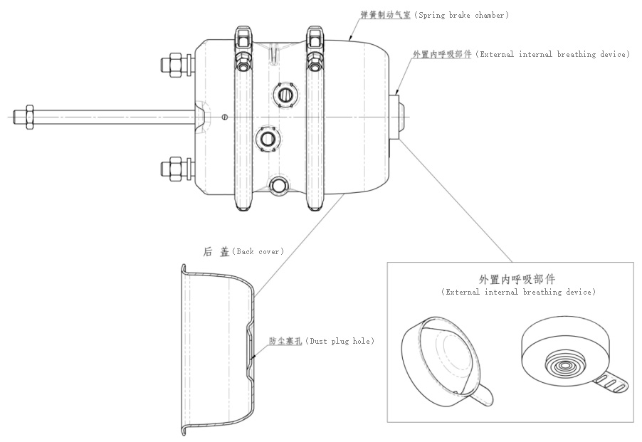 Figure (a) Spring Brake Chamber with External Internal Breathing Structure