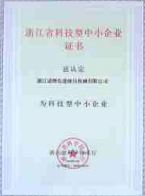 zhejiang province science and technology small and medium sized enterprise certificate
